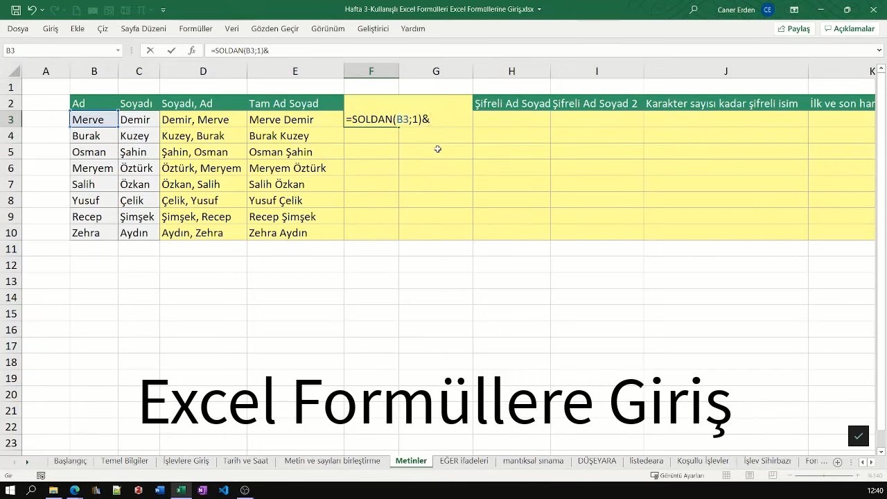 Excel Formülleri Giriş ve #Excel de Kullanışlı Formüller