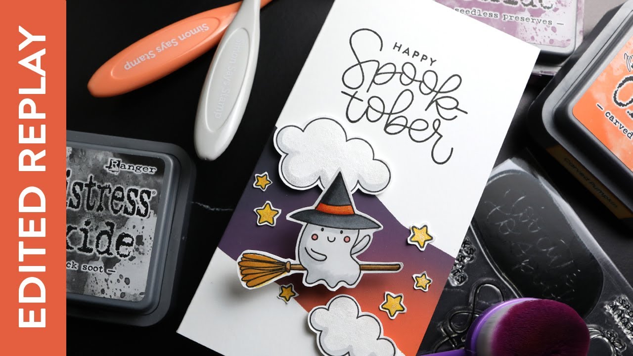 🔴 EDITED REPLAY! Creating a Halloween card with ink blending & Copics!