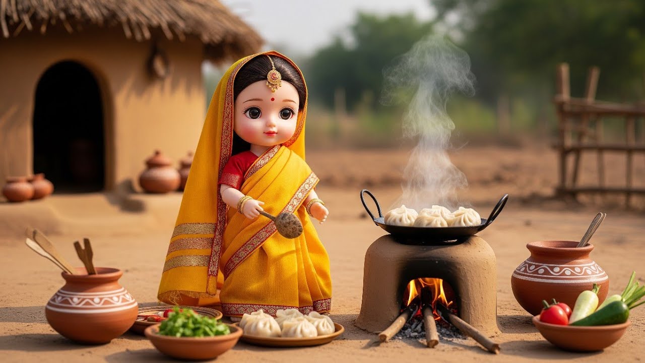 Miniature Doll Momos Cooking ASMR | Indian Village Tiny Clay Kitchen