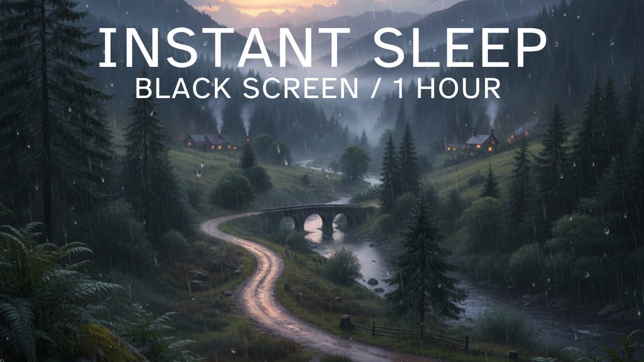Indoor Rain Sounds for Deep Sleep | Black Screen | 1 Hour