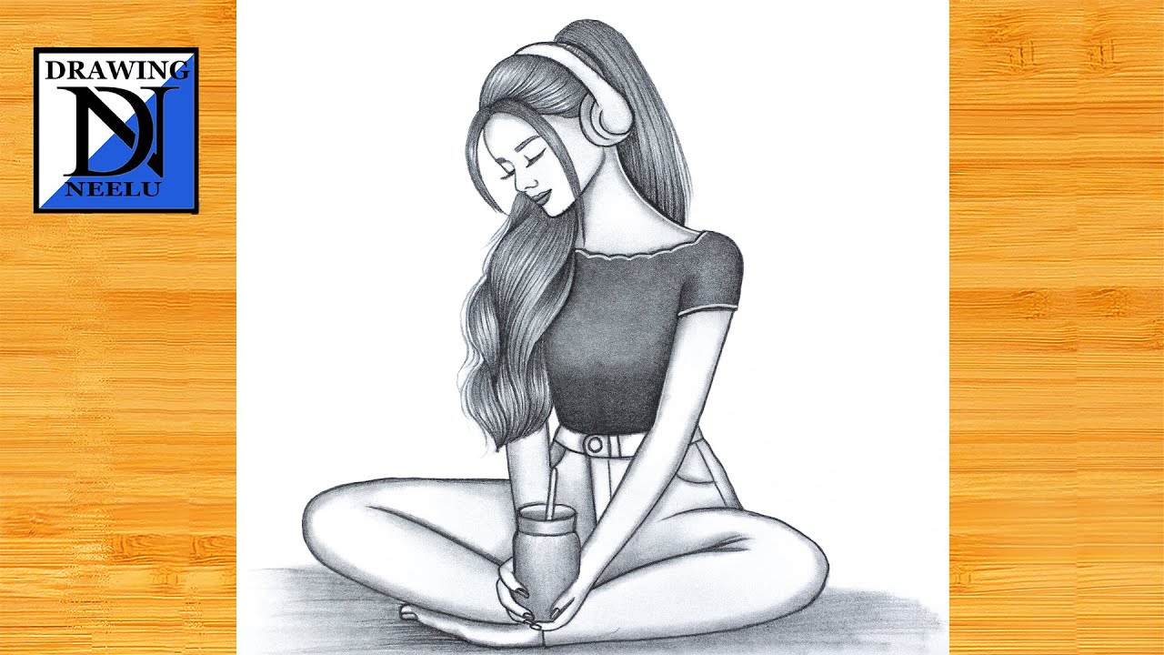 How to draw a Cute Girl Sitting -Pencil sketch || Girl drawing for beginner || Girl drawing