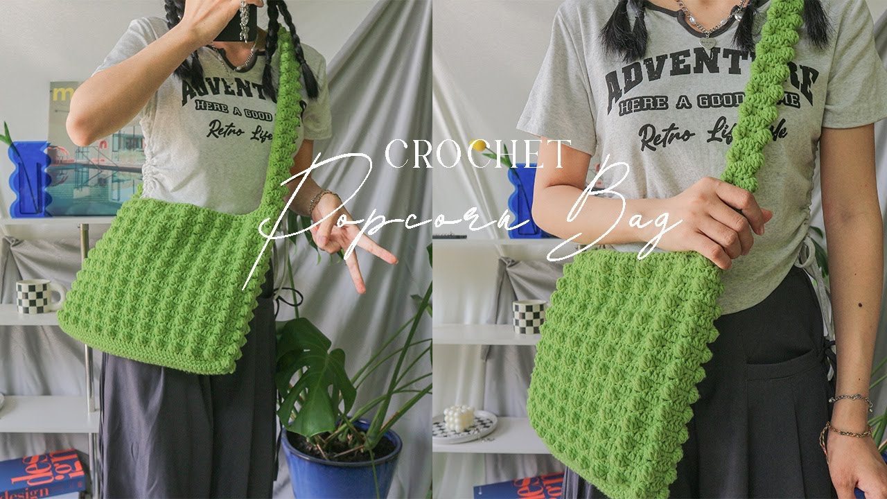 Crochet Popcorn Bag II💚 Hướng dẫn móc túi đeo chéo họa tiết hạt bắp bằng len Yaoh Wool💚 Vyvascrochet