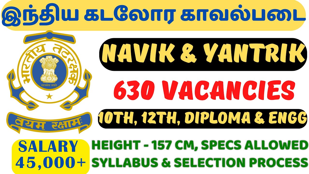 630 VACANCIES 🔥INDIAN COAST GUARD RECRUITMENT | NAVIK GD, DB & YANTRIK | A TO Z INFORMATION