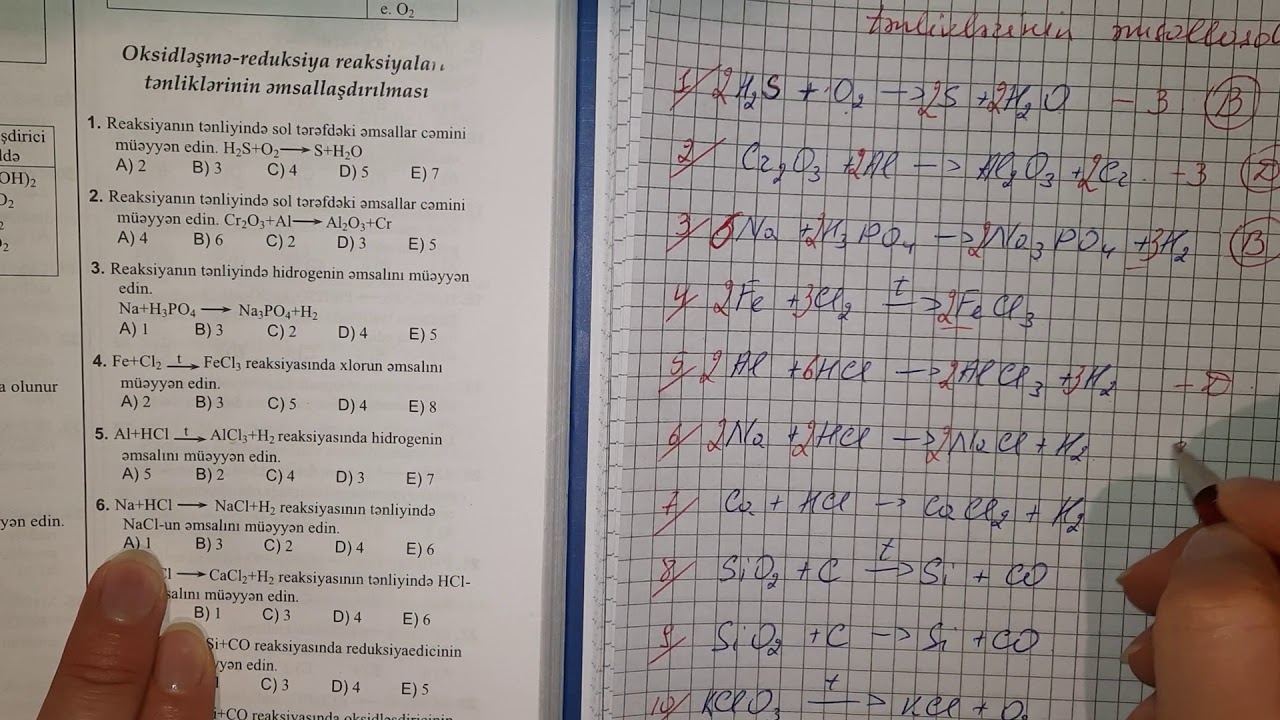 Kimya test toplusu.Oksidləşmə-reduksiya reaksiyası tənliklərinin əmsallaşdırılması.1-20.