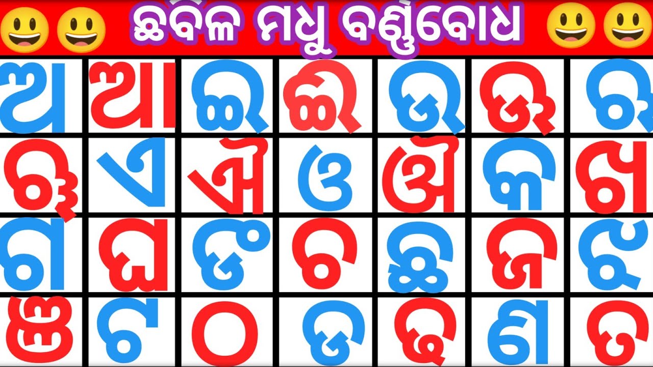 Chhabila Modhu Barnabodha | Odia BarnaMala Bahi |  Alphabets in Odia  a aa i ee Letter