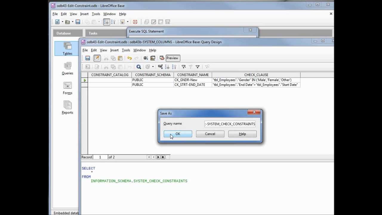 LibreOffice Base (43) Edit a Constraint