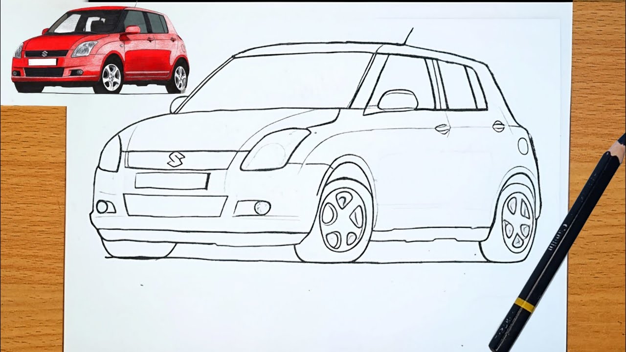 Как нарисовать автомобиль Maruti Suzuki Swift || Шаг за шагом || Легко нарисовать автомобиль Swift 🚗