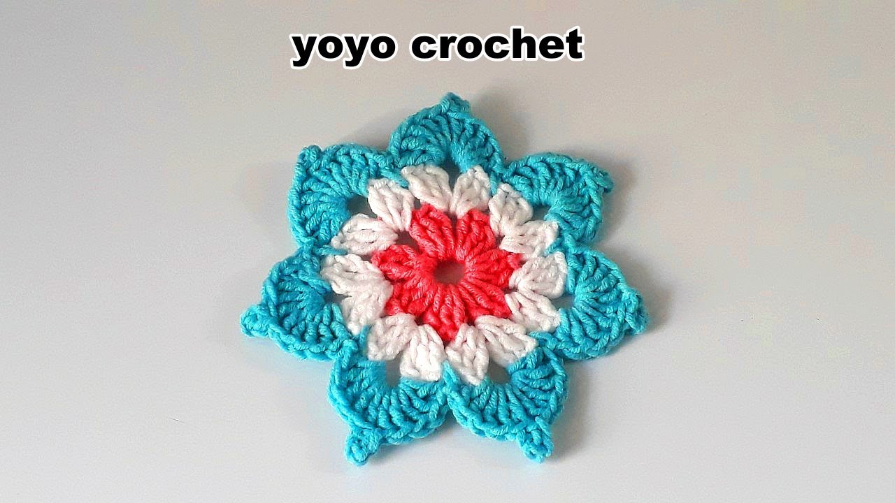 ورد كروشية : وردة كروشية سهلة وبسيطة للمبتدئين - crochet flowers#يويو كروشية#