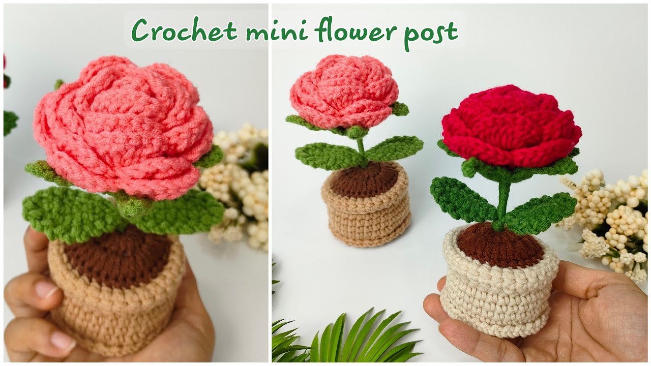 #96 | Móc Chậu Hoa Hồng Mini Bằng Len | Crochet Mini Flower Pots With Wool | Dương Liễu Handmade