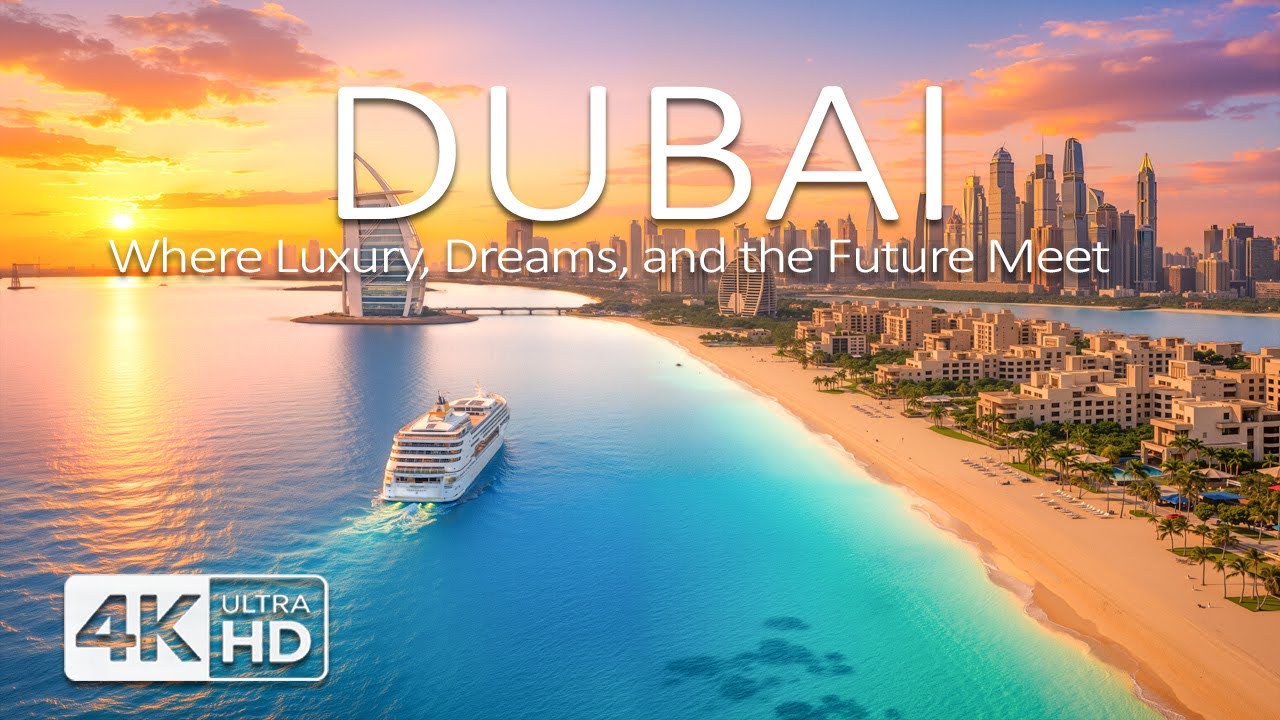 [4K] Dubai Skyline 🌆 – Sunset Over Skyscrapers & Desert | Drone Footage with Afro House Music