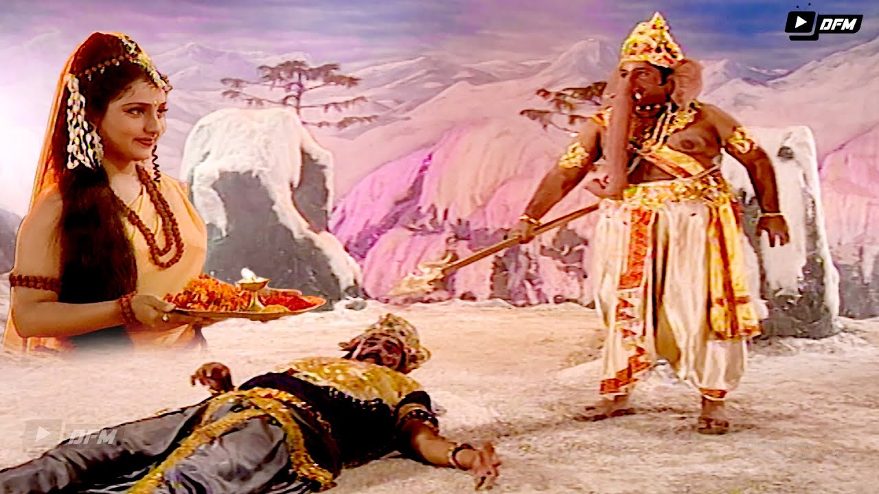 सावधान मेरी माता पर पीछे से प्रहार करने वाले दुष्ट || श्री गणेश और महाशक्तिशाली गजासुर युद्ध