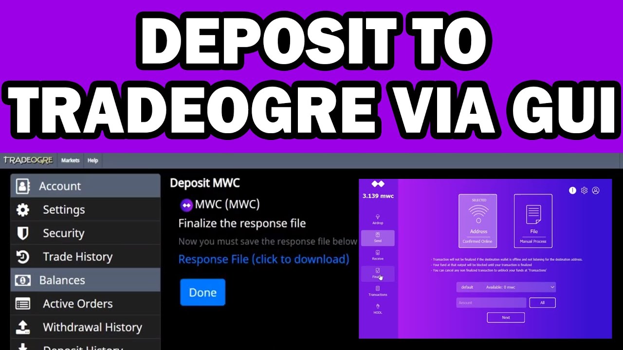 DEPOSIT TO TRADEOGRE VIA GUI