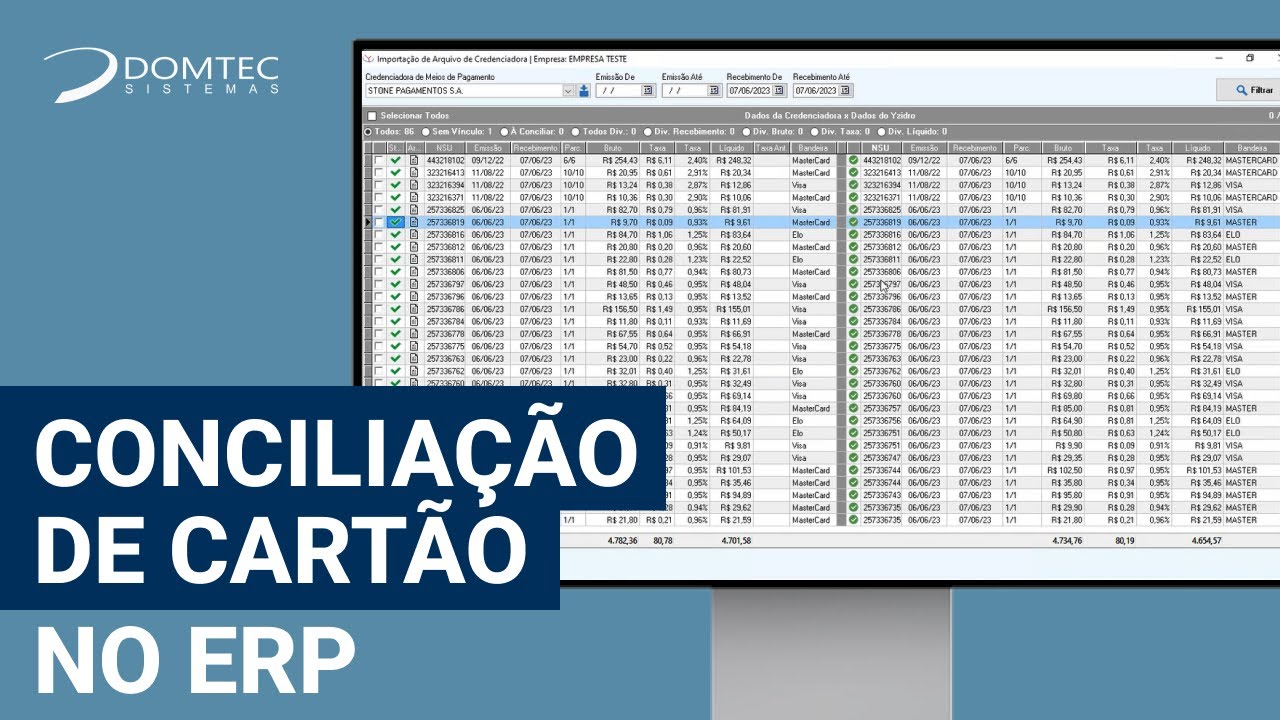 Conciliação de Cartão diretamente do ERP - Sistema Yzidro ERP