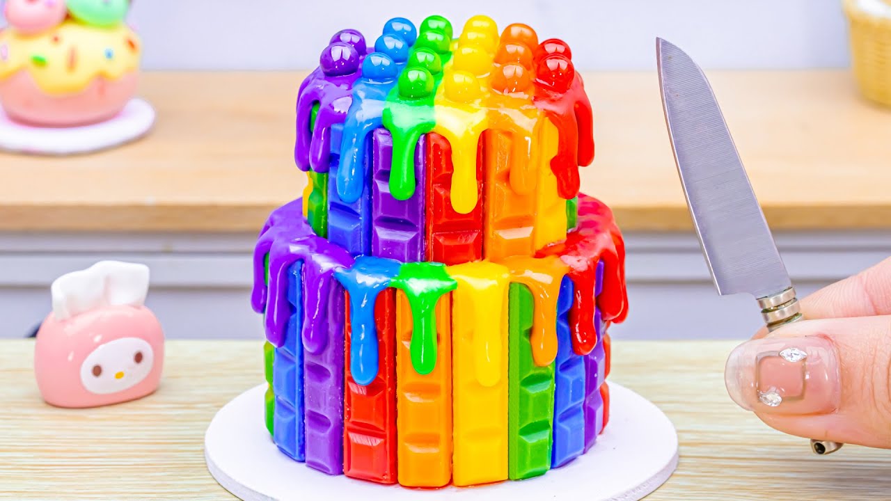 Amazing Miniature Rainbow Chocolate Cake Decorating 🌈 Rainbow KitKat Cake Decorating By Baking Yummy