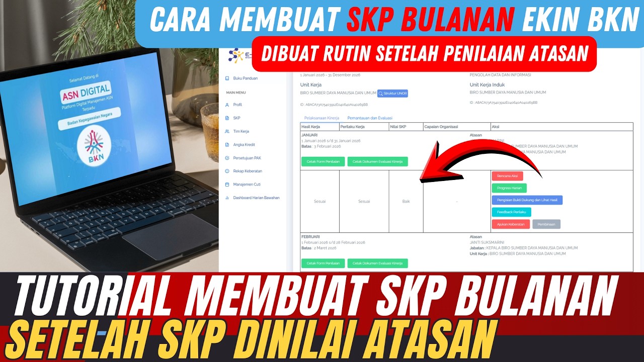 🔴TUTORIAL MEMBUAT SKP BULANAN SETELAH DINILAI OLEH ATASAN EKIN HARIAN BKN 2026