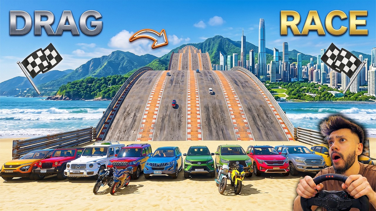 GTA 5: NEW Powerful 💪 SUVs And Bikes Impossible Mega Stairs Drag Race Challenge! GTA 5