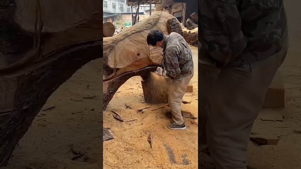 The art of woodworking makes buffaloes from discarded tree stumps 