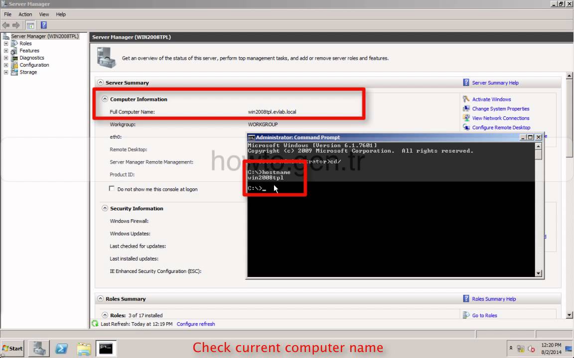 How to rename computer/host name with command line on windows server