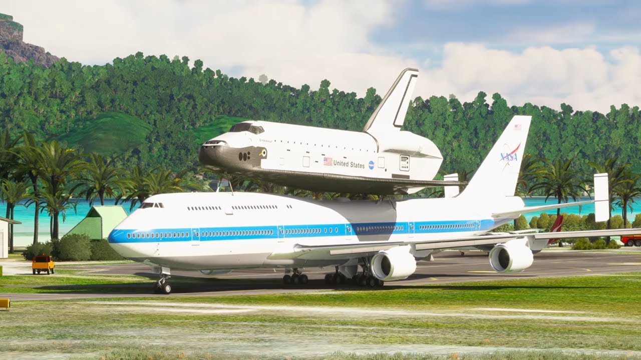 Very Rare! NASA Shuttle Carrier 747 Takes Off from an Aircraft Carrier