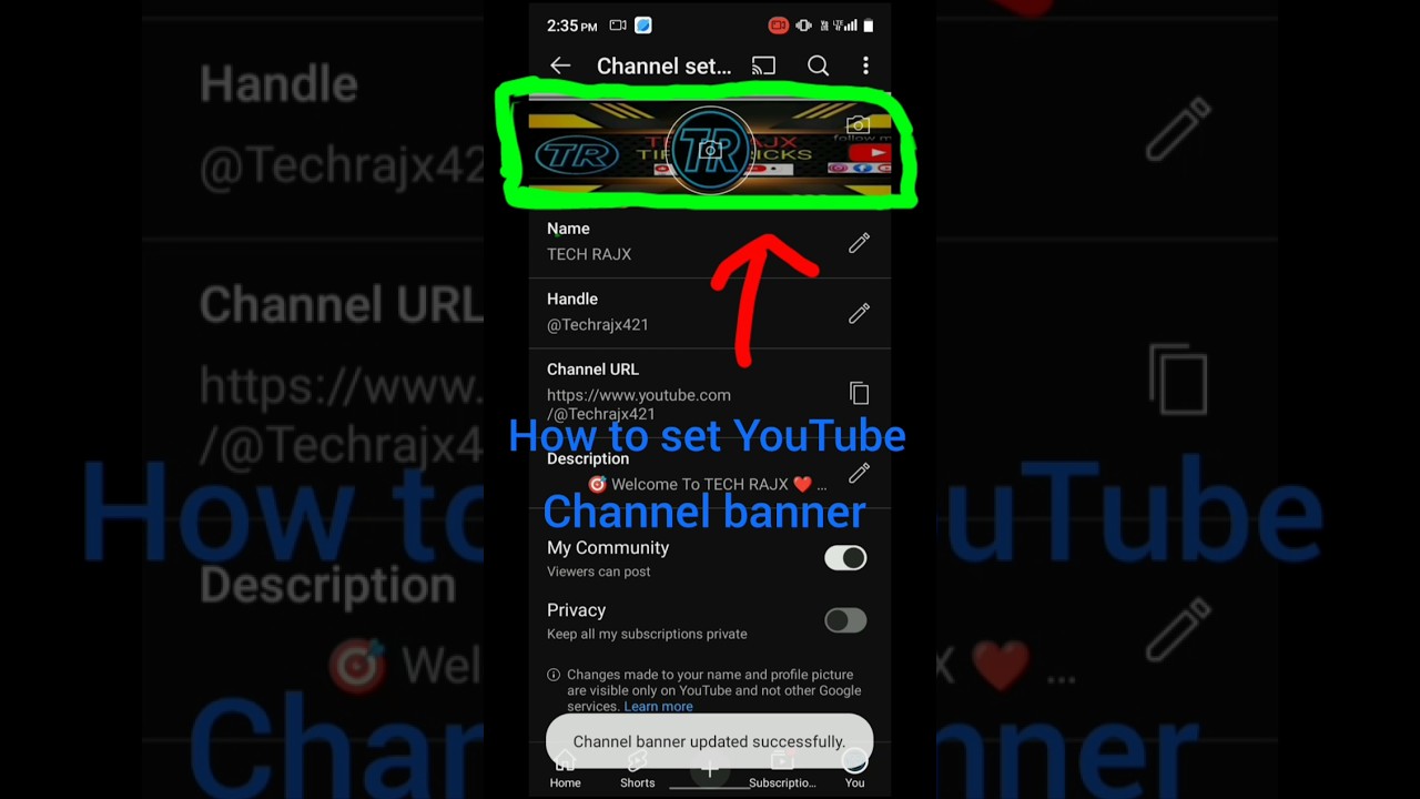 How to set YouTube channel banner l YouTube banner 2048 x 1152 kesa banaye #viralshort #shorts