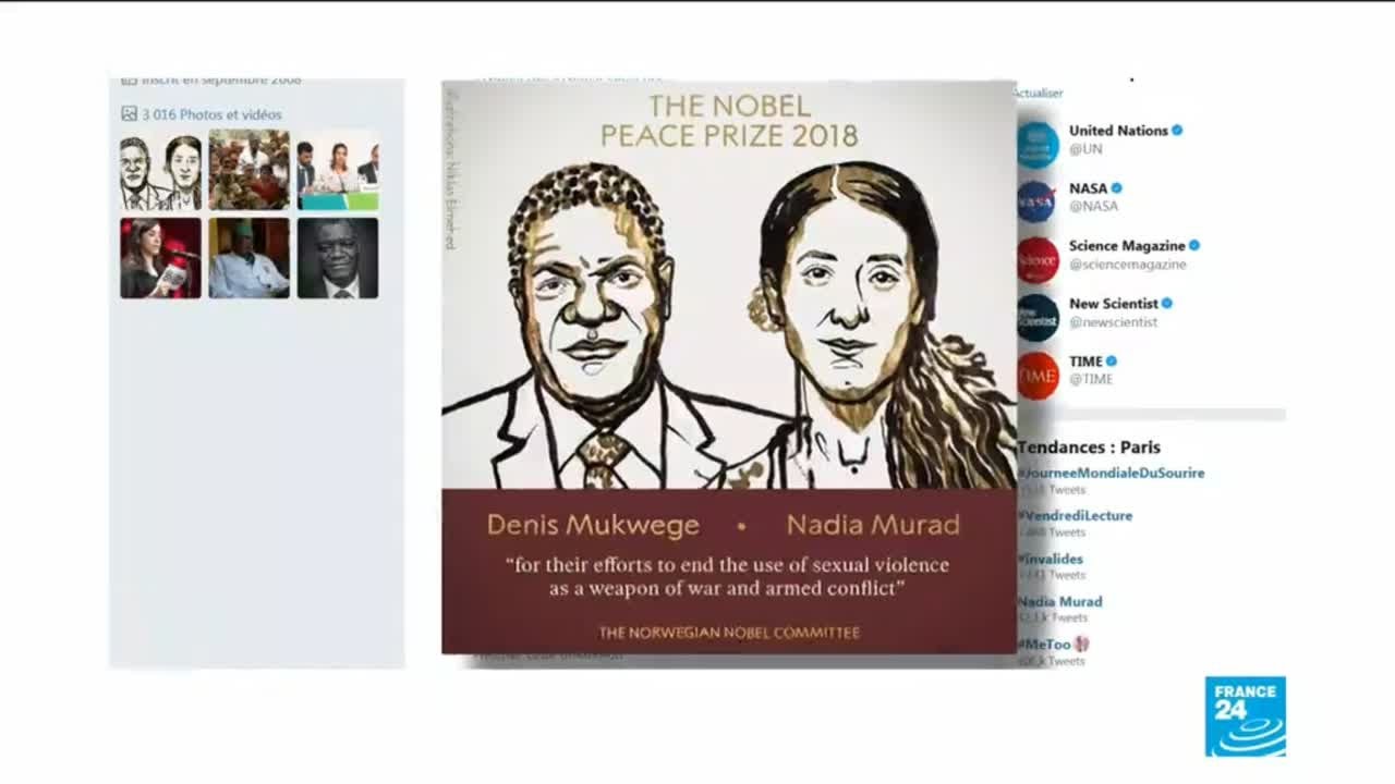 Nobel Peace Prize: anti-rape activists Nadia Murad, Denis Mukwege win prize