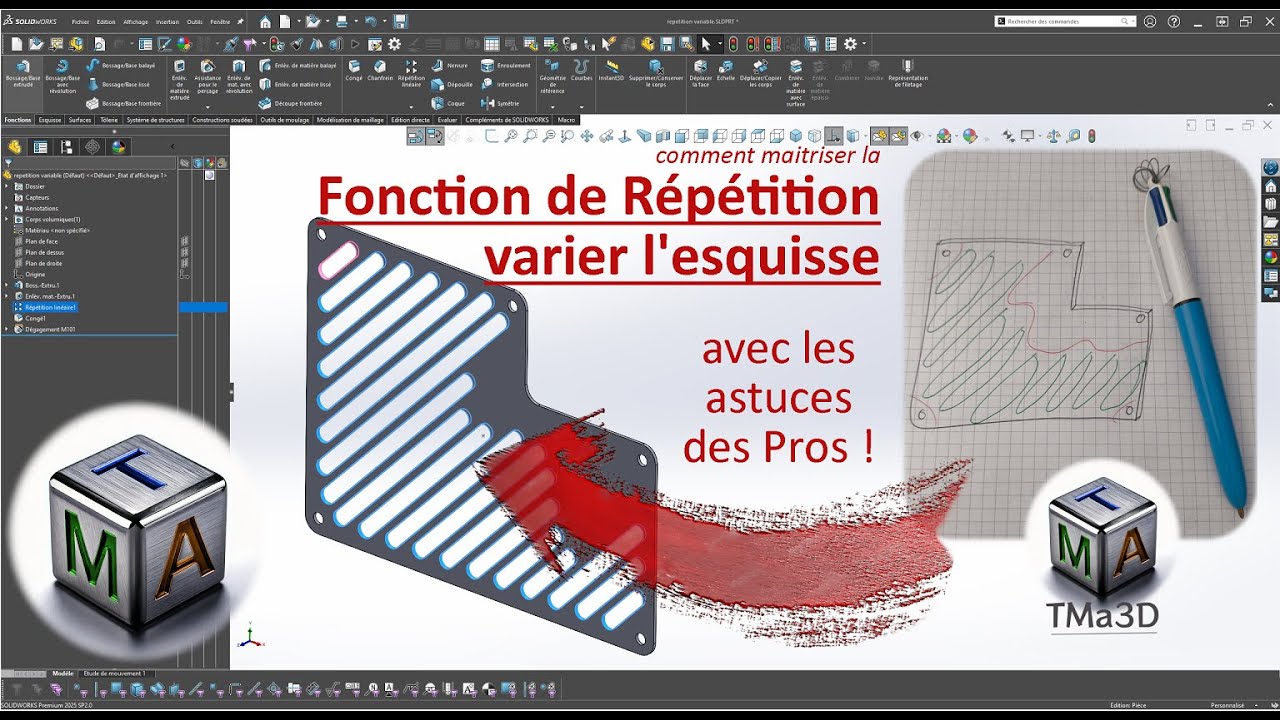 Solidworks 2025 - fonction de répétition avec option varier l'esquisse