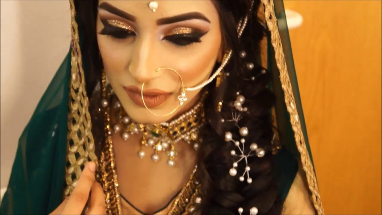 mehndi bridal makeup hair | arabic asian indian pakistani | gold smokey eye makeover nude lipstick