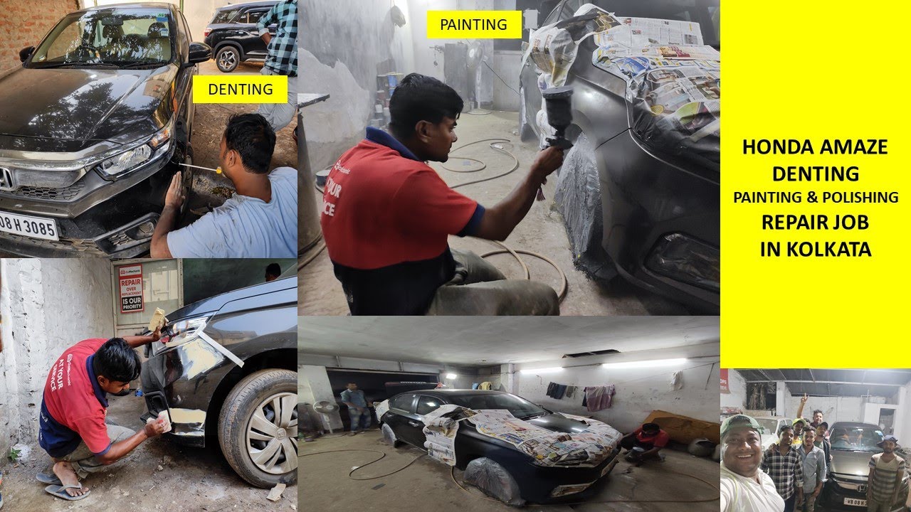 Honda Amaze repair- Denting, Painting, Complete polishing job in Kolkata