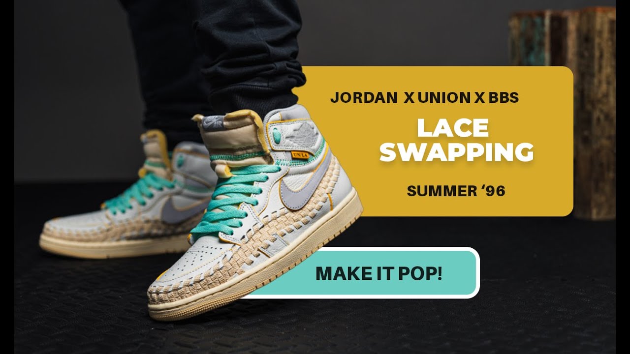 Jordan 1 x Union LA x BBS "Summer '96" Lace Swap with Mint Laces: Close On-Feet Look