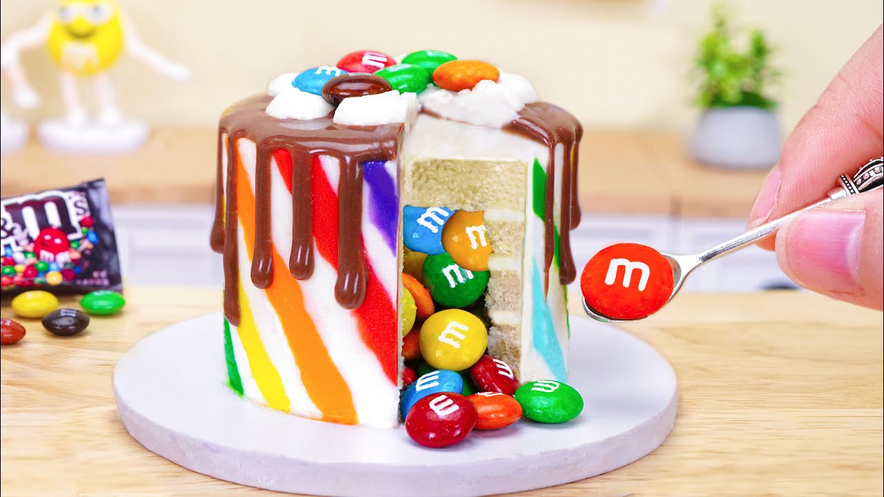 Miniature M&M Rainbow Cake Decorating | Best Tiny Cake Design By Tiny Cooking