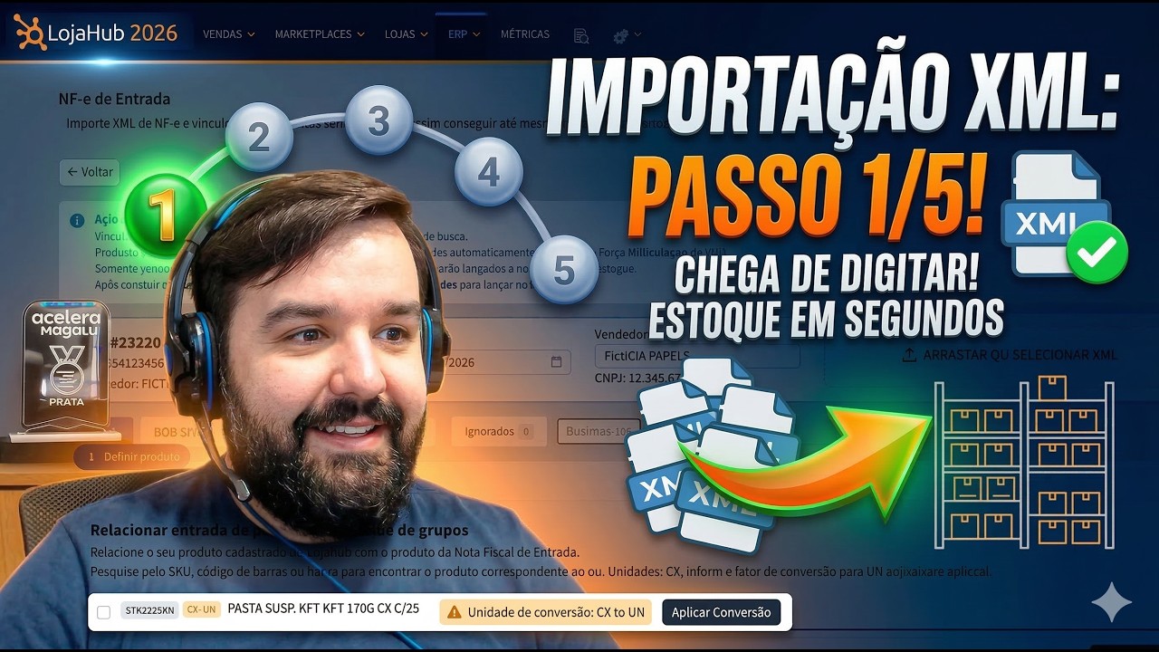 LojaHub 2026  - Como importar o XML de uma Nota Fiscal de Entrada para dentro do sistema - Passo 1/5