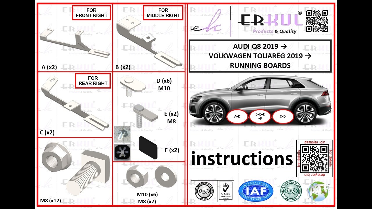 audi q8 2018+ / volkswagen touareg 2019+ running boards installation / yan basamak montajı