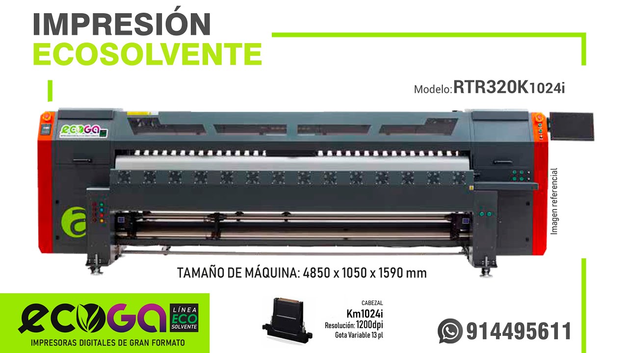CONOCE MÁS A DETALLE LA IMPRESORA MARCA ECOGA ECOSOLVENTE KONICA RTR 320K 1024i IMPRIME HASTA 3.2 M
