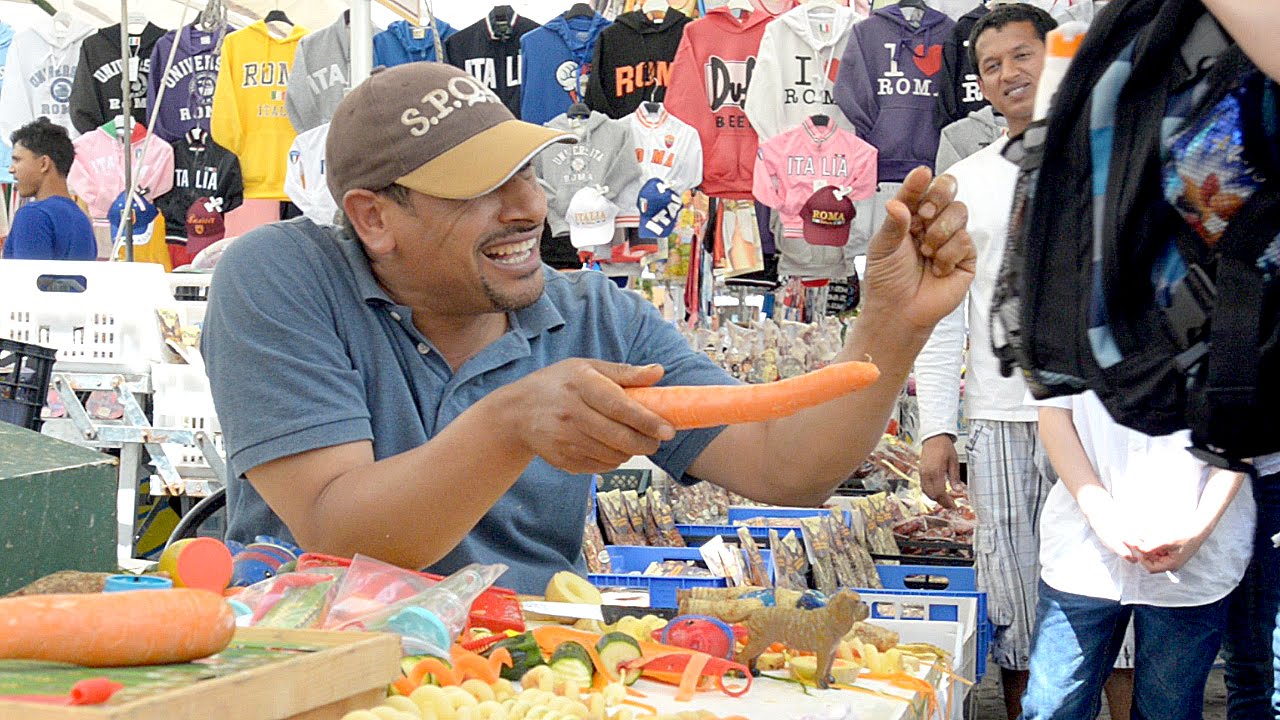 Campo De Fiori Food Market Rome Italy an Entertaining Vendor