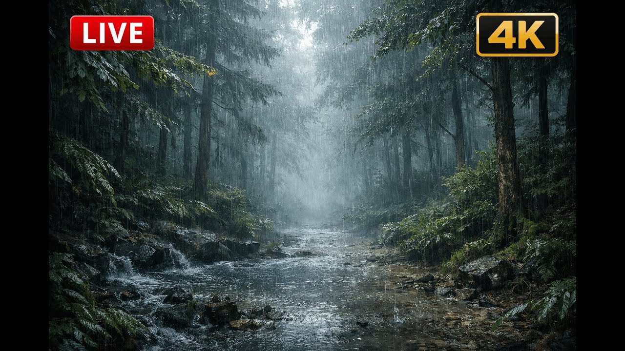 🔴 LIVE Rainy Forest 4K 🌧️ Relaxing Rain Sounds in Forest | Sleep, Study, Meditation