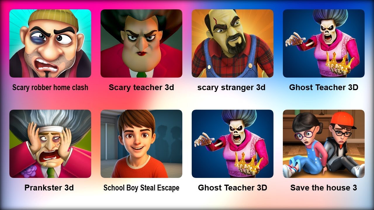 Scary teacher 3d, Scary Teacher 2 StoneAge, Scary Robbers funny pranks