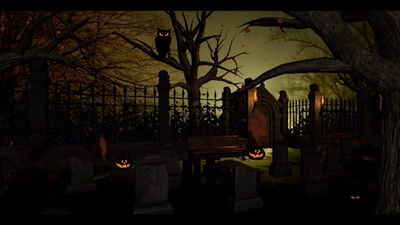 sonidos de terror y miedo  en cementerio, mezclas de sonidos de búho, grillos, aullidos.