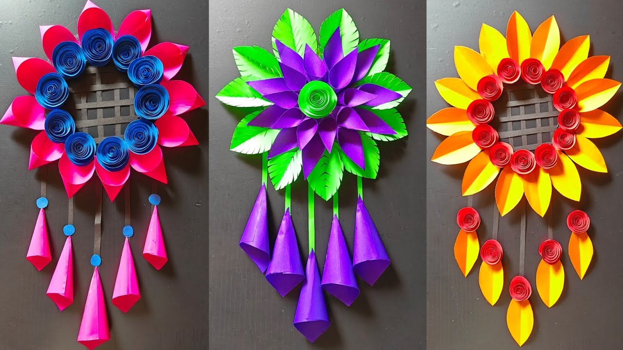 3 Beautiful Flower Wall Hanging / Paper Craft For Home Decoration/Easy flowers making with paper DIY