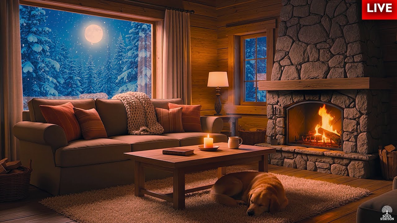 Cozy Winter Night by the Fire | Relaxing Snowfall Ambience (LIVE)