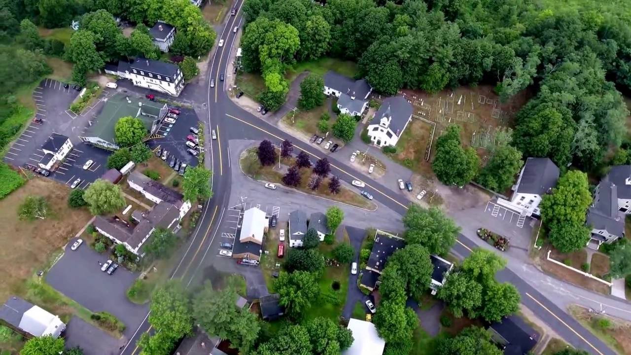 Flying High Above Downtown Alfred, Maine  - 4K Drone Video