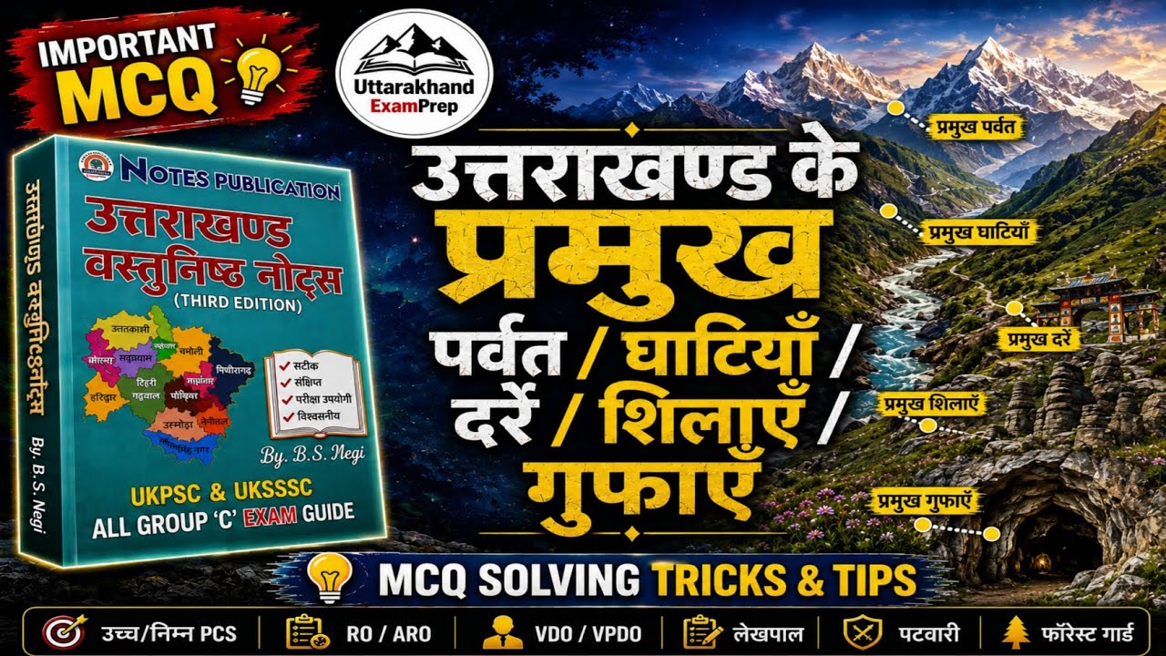 उत्तराखंड के प्रमुख पर्वत, घाटियाँ, दर्रे, शिलाएँ व गुफाएँ | B.S. Negi MCQ Series #uksssc #ukpsc