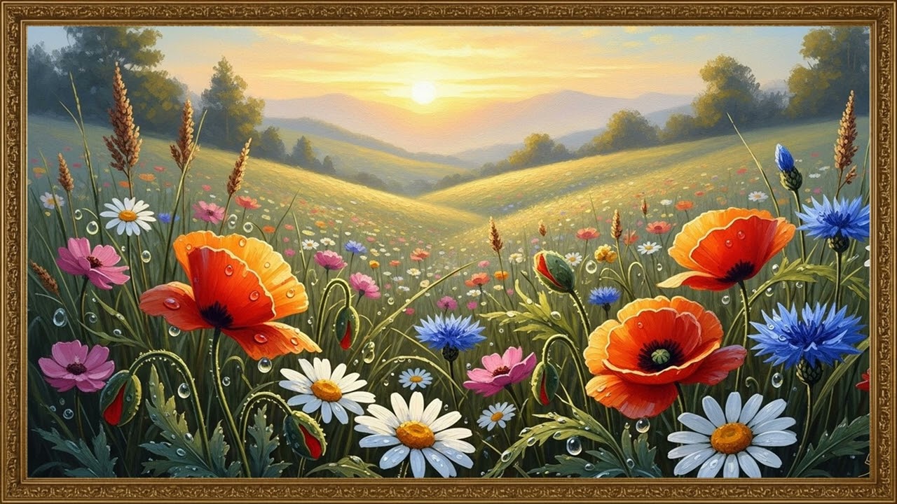 Dewy Wildflowers and Distant Mountains | 2 Hours Classical Art