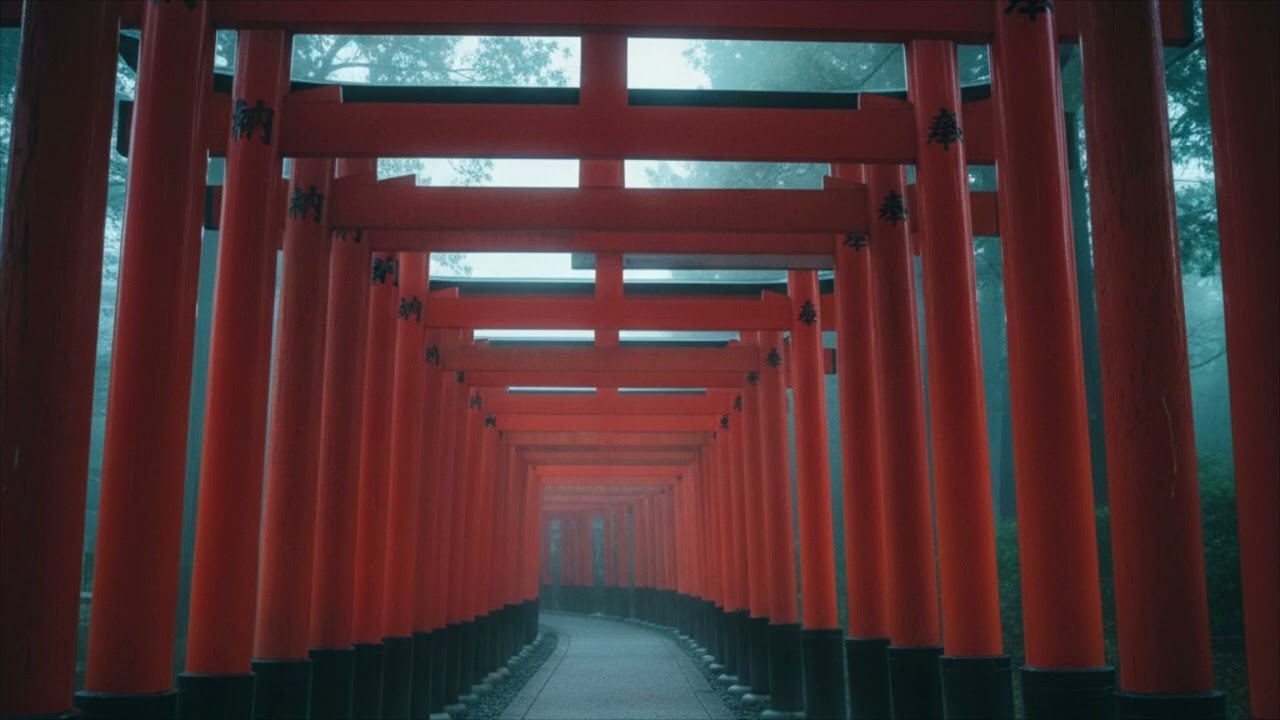 日本の神域｜伏見稲荷大社・千本鳥居の静寂な夜明け【和風BGM・作業用】