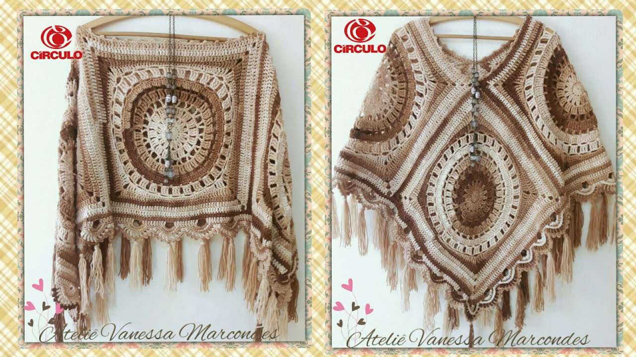 Poncho de Crochê . 2 formas de usar .Tutorial Por Vanessa Marcondes. parte 1/2