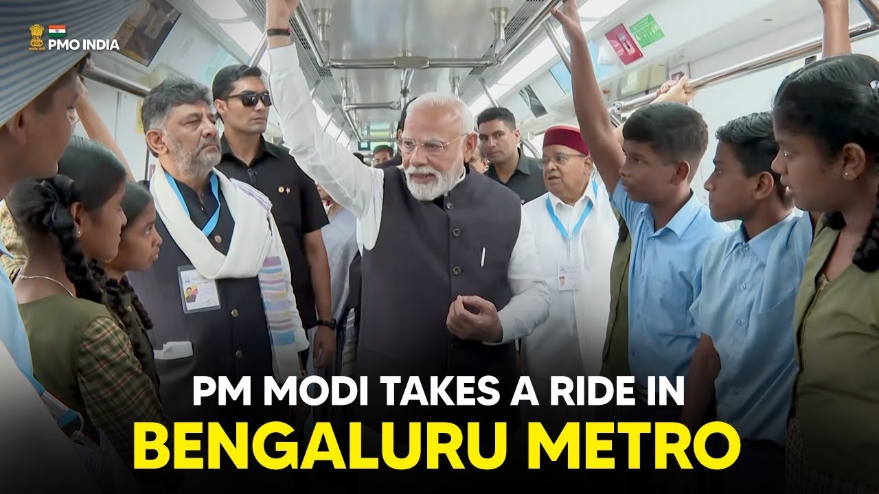 PM Modi flags off Yellow Line (Reach-5) & takes a Metro Ride from RV Road Metro Station, Bengaluru