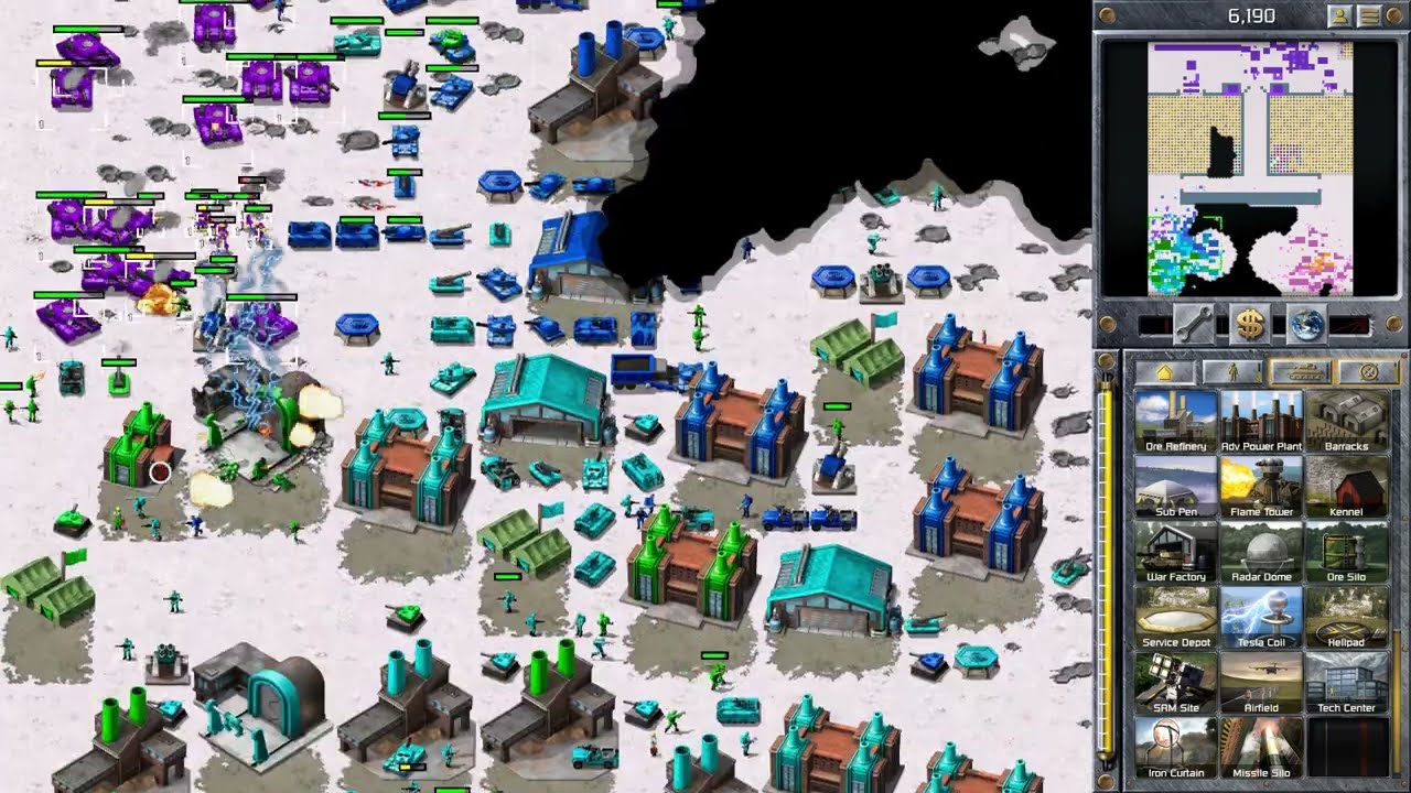 C&C Red Alert Remastered | Skirmish Gameplay 7: 1v3v3 Custom Snow Map