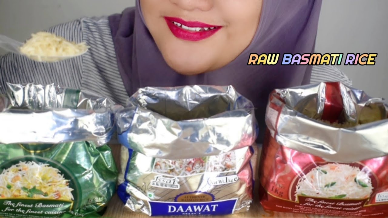 TIGA JENIS BASMATI DAAWAT|| ASMR RAW RICE EATING || RAW BASMATI RICE | makan beras mentah