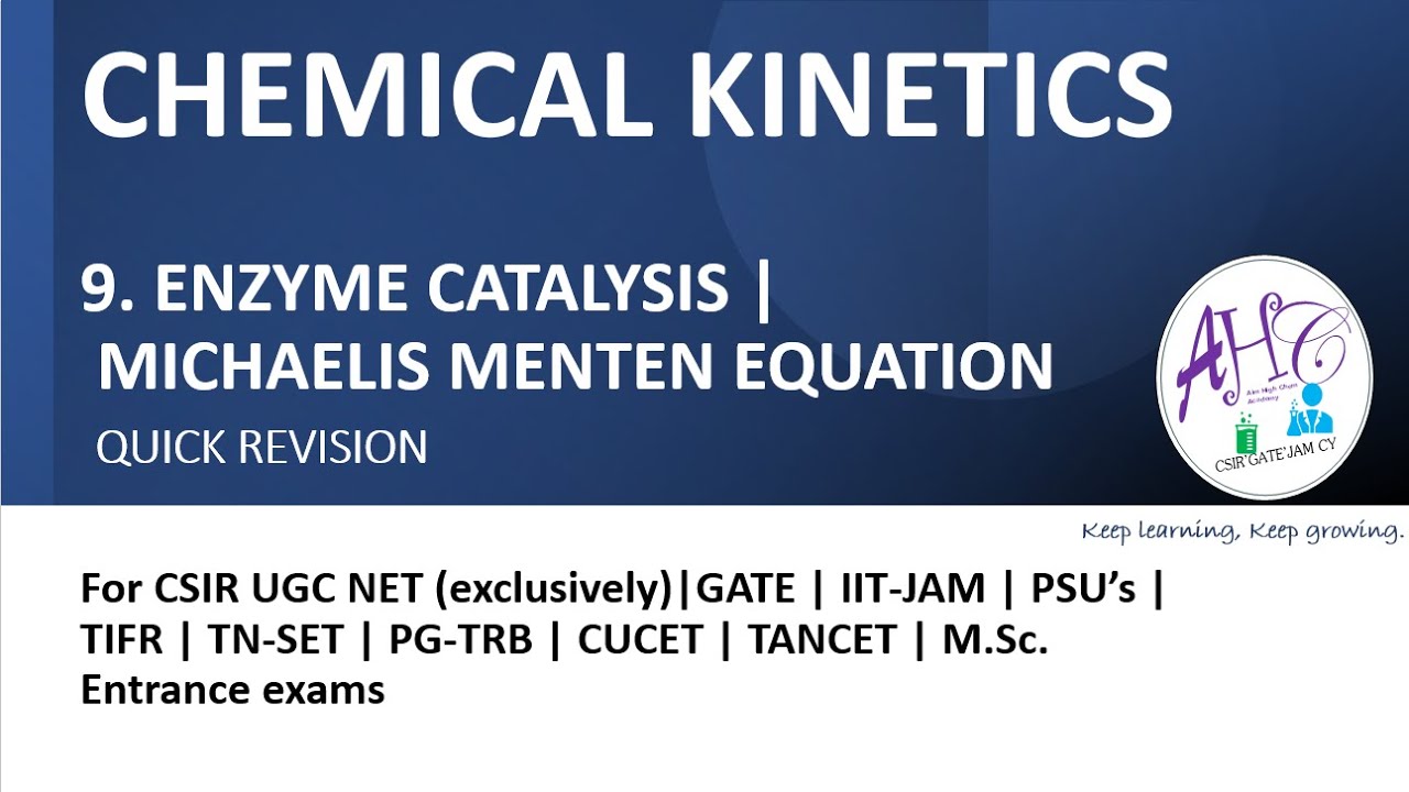 ENZYME CATALYSIS | MICHAELIS MENTEN EQUATION | CHEMICAL KINETICS
