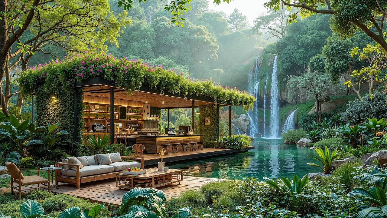 Quiet Outdoor Coffee Jazz in a Lush Forest 🌿 Relaxing Jazz & Nature Sounds for Focus