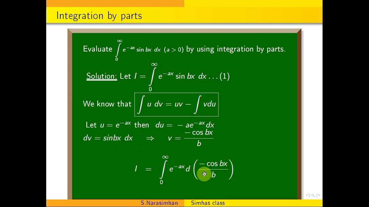 #Integrationbyparts || Evaluate  integral 0 to infinity of e^{-ax}\sin{bx}